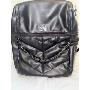 Steve Madden Black Faux Leather convertible Backpack shoulder bag black hardware